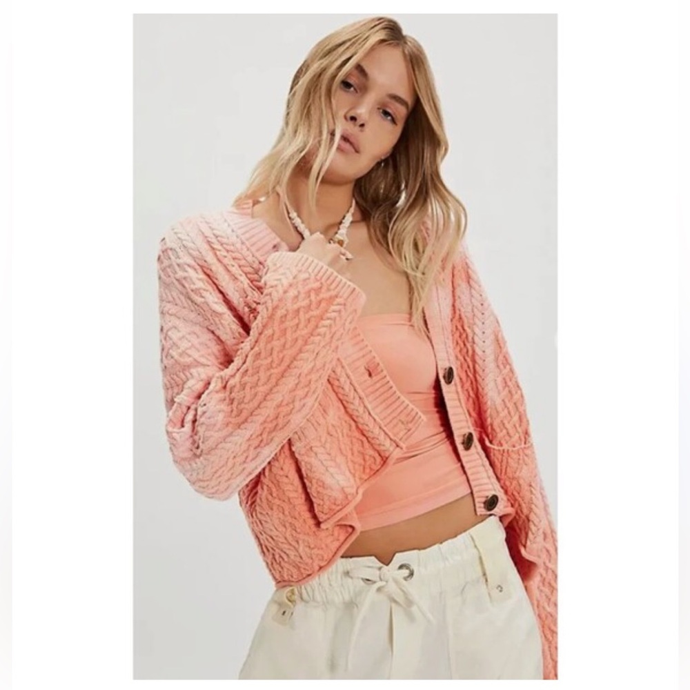Free People Washed Ashore Cable Knit Sweater Cardigan